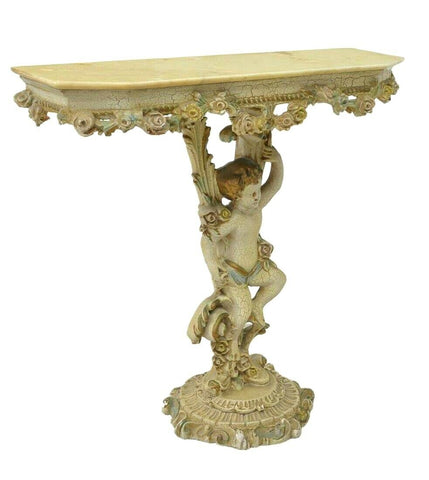 Antique Console Table, Venetian, Figural Carved Marble Top, 20th C., Gorgeous!! - Old Europe Antique Home Furnishings