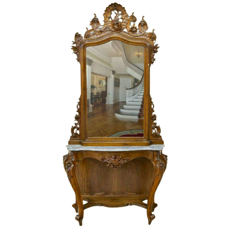 Antique Console & Mirror, Italian Louis XV Style, Monumental, 19th C. ( 1800s ), Beautiful!! - Old Europe Antique Home Furnishings