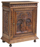 Antique Cupboard, French Breton Figural Carved Oak, Shelved, Foliates, 1800s! - Old Europe Antique Home Furnishings