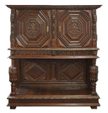 Antique Cupboard, Renaissance Revival Credence, Carved, Large, 89"H, 1800's! - Old Europe Antique Home Furnishings