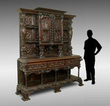 Antique Cupboard, Stepback Early Carved Figural Panels Cabinet, Gorgeous! - Old Europe Antique Home Furnishings