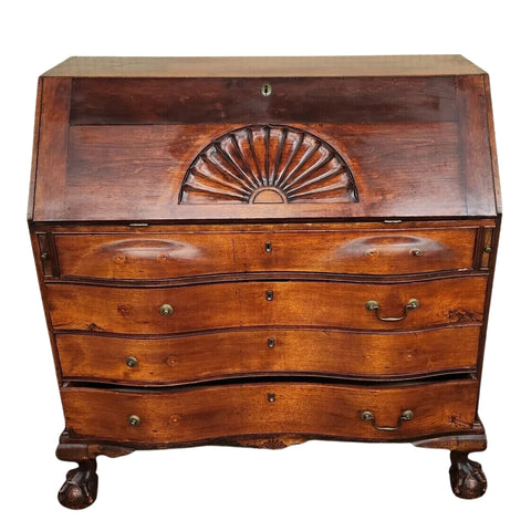Antique Desk, Chippendale, Slant Front, Reverse Serpentine, Mahogany, 1700s!! - Old Europe Antique Home Furnishings