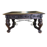 Antique  Desk / Library Table,  Well Carved, Iberian, Ren Rev,  1800's /1900's ! - Old Europe Antique Home Furnishings