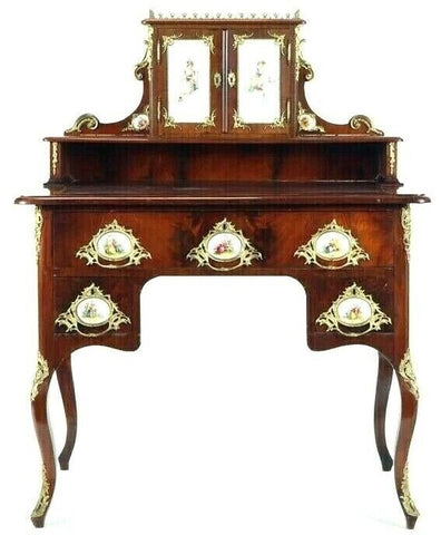 Antique Desk, Writing Continental, Bronze Mounts, Porcelain Plaques, 1800's!! - Old Europe Antique Home Furnishings