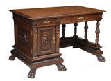 Antique Desk, Writing, Italian Renaissance Revival Carved Walnut, Early 1900's! - Old Europe Antique Home Furnishings