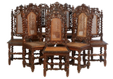 Antique Dining Chairs, Near Set of Ten French Carved Louis XIII Style, 1800's!! - Old Europe Antique Home Furnishings