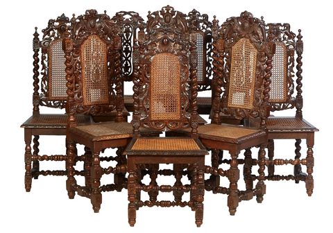 Antique Dining Chairs, Near Set of Ten French Carved Louis XIII Style, 1800's!! - Old Europe Antique Home Furnishings