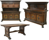 Antique Dining Set, Sideboards, Table, Renaissance Revival Carved Walnut, Gorgeous Set!! - Old Europe Antique Home Furnishings