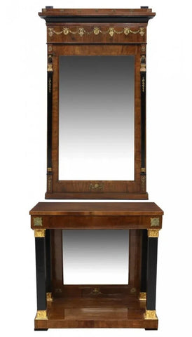 Antique Empire Console, Pier Mirror, Continental, Gilt Bronze, Ormolu, 1800's - Old Europe Antique Home Furnishings