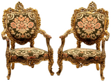 Antique Fauteuils, Armchairs, (2) Louis XV Style Gilt, Upholstered Chairs! - Old Europe Antique Home Furnishings
