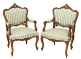 Antique Fauteuils, Chairs, (2) Pair, Louis XV Style Upholstered, Carved, 1800's! - Old Europe Antique Home Furnishings