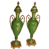 Antique Garnitures, Porcelain and Bronze, Pair, Artist signed, "Licar", 14 Ins! - Old Europe Antique Home Furnishings