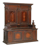 Antique Hall Bench, Cassapanca, Italian Marquetry, Fluted Pilasters, 1700's! - Old Europe Antique Home Furnishings