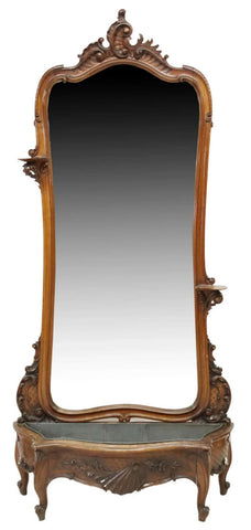Antique Hall Stand, Jardiniere, Louis XV Style Mirrored, Rocaille Crest, 1800's!! - Old Europe Antique Home Furnishings