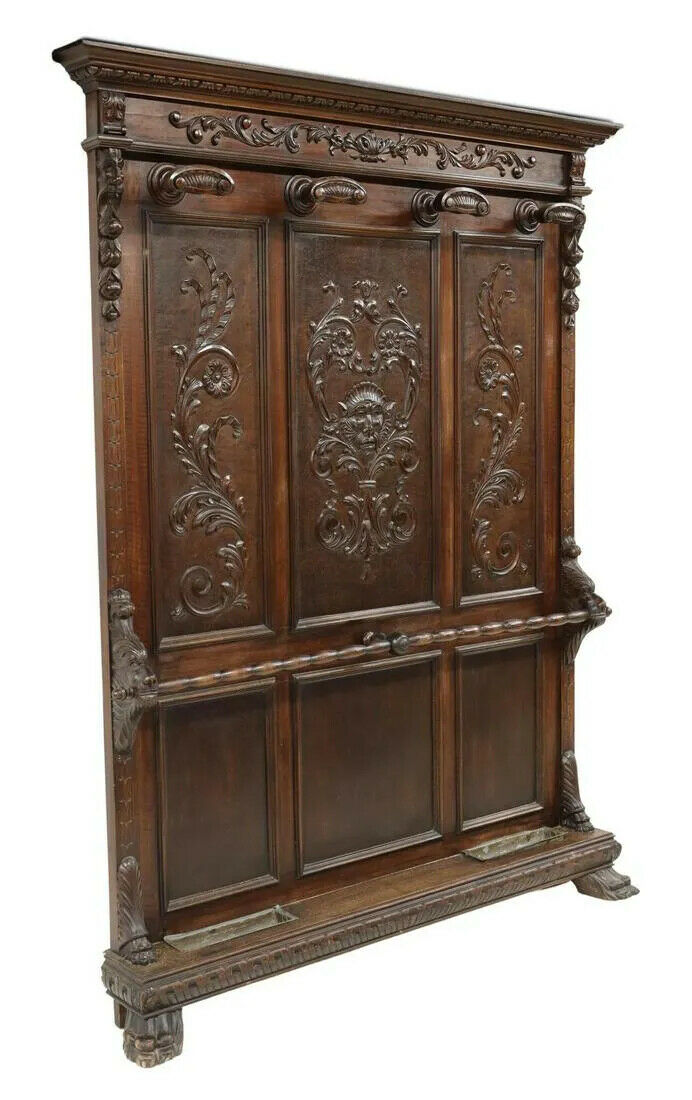 Antique Hall Tree, Italian Renaissance Revival Walnut Hall Tree, Early ...
