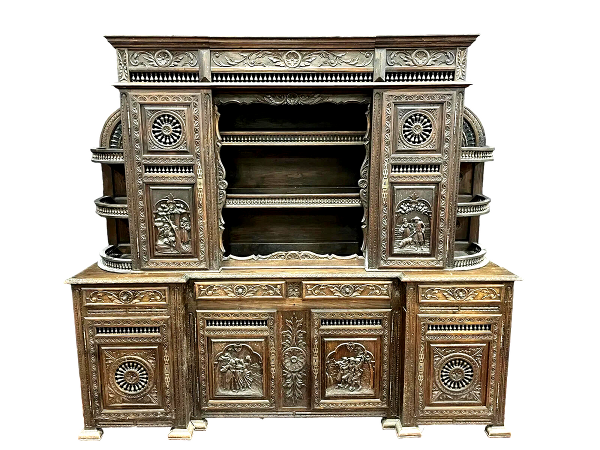 Antique Hutch, Brittany, Breton, Carved Oak, Display, Storage, 19th C., 1800s!! Old Europe
