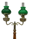 Antique Lamp, English Double Kerosene, Oil Floor Lamp, Green Shades early 1900s - Old Europe Antique Home Furnishings