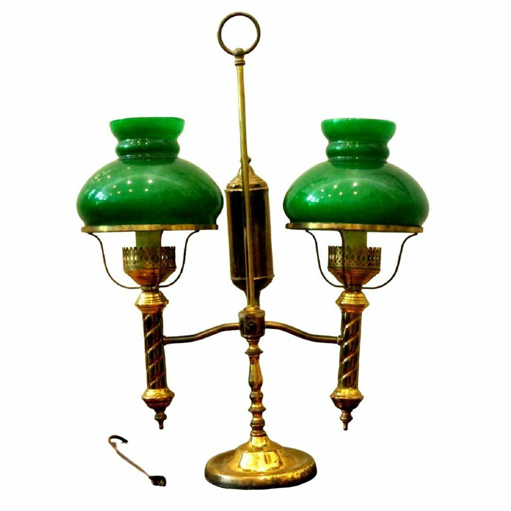 Antique Lamp Brass Double Arm Student Oil Now Electric 1800s Gorgeous Old Europe Antique Home Furnishings