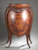 Antique Marquetry Bombe Music Cabinet, Inlaid, Shelves, Early 20th, Unique Shape - Old Europe Antique Home Furnishings