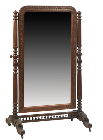 Antique Mirror, French Carved Oak Cheval, Standing, Wood Frame, c. 1870, 1800s!! - Old Europe Antique Home Furnishings