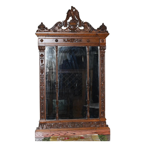 Antique Mirror, German Foyer Mirror, Finely Carved Eagle Crest, Huge 1800's!! - Old Europe Antique Home Furnishings