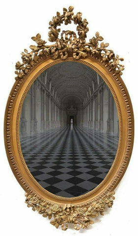 Antique Mirror, Wall, French Louis XVI Style Giltwood, Oval, 1800's, Gorgeous! - Old Europe Antique Home Furnishings