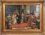 Antique Painting, Continental Oil, Gilt Frame, 1800s, Court Scene, Signed!! - Old Europe Antique Home Furnishings