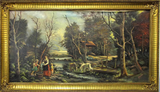 Antique Painting, European Oil on Canvas Signed by H. Hidalgo, Gold Frame!! - Old Europe Antique Home Furnishings