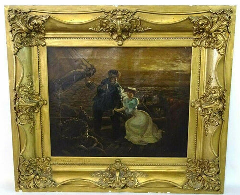 Antique Painting, M. Shepard. Oil on Canvas, "The Parting" 26 in X 30 in, Frame - Old Europe Antique Home Furnishings