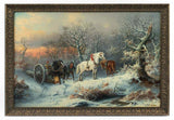 Antique Painting, Oil on Board, August Pettenkofen Winter Genre Logging w/ Work Horses! - Old Europe Antique Home Furnishings