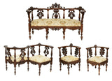 Antique Parlor Set, Italian Renaissance-Revival Five-Piece Walnut-Carved, 1800s! - Old Europe Antique Home Furnishings