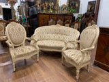 Antique Parlor Set, Sofa, Armchairs, (2)  Settee French Painted Upholstered!! - Old Europe Antique Home Furnishings