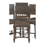 Antique Embossed Leather Dining Chairs, Set of Six Henri II Style Carved Walnut - Old Europe Antique Home Furnishings