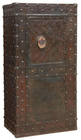 Antique Safe, Continental Iron Hobnail Studded, 58 Ins., 1600's / 1700's! - Old Europe Antique Home Furnishings
