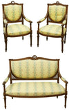 Antique Salon Set, Louis XVI Style Upholstered Salon Settee Sofa With 2 Chairs!! - Old Europe Antique Home Furnishings