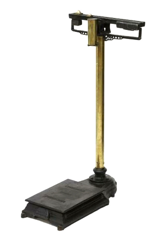 Antique Scale, British Brass & Iron Platform, Measures in Pounds and Stones!! - Old Europe Antique Home Furnishings