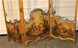Antique Screen, Dressing, Hand Painted Courting Scenes, 3 Panels, Gilt, Lovely!-show original title - Old Europe Antique Home Furnishings