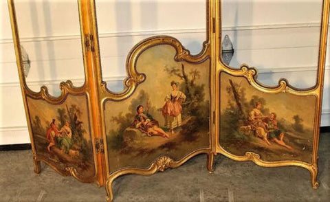 Antique Screen, Dressing, Hand Painted Courting Scenes, 3 Panels, Gilt– Old  Europe Antique Home Furnishings