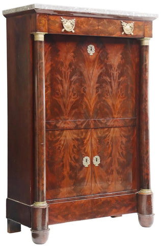 Antique Secretaire A Abattant, Desk, French Empire Style, Mahogany, Gilt, 1800s - Old Europe Antique Home Furnishings