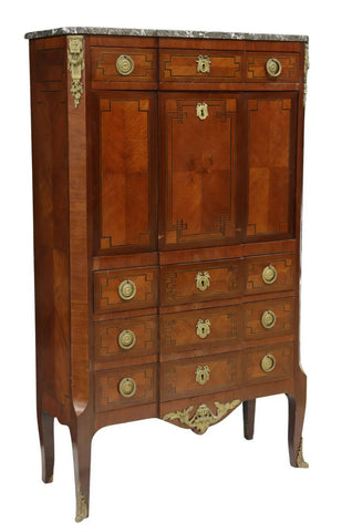 Antique Secretary / Cabinet, French Marble-Top Mahogany, Louis XV / XVI 1800's! - Old Europe Antique Home Furnishings