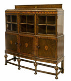 Antique Server, English Oak Marquetry Display Cabinet, Sideboard, Handsome! - Old Europe Antique Home Furnishings