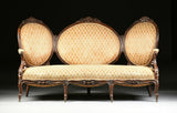 Antique Settee, Louis XV Style Rosewood Settee, Triple Crest, Scrolls, 1840-1870, 19th C. - Old Europe Antique Home Furnishings