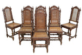 Antique Side Chairs, (9), Henri II Style, Carved Wood, Caned, Crests, 1800s!! - Old Europe Antique Home Furnishings