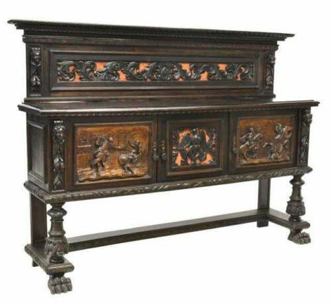 Antique Sideboard Cabinet Display, Italian Renaissance Revival Carved, 1900's! - Old Europe Antique Home Furnishings