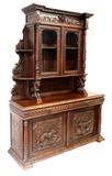 Antique Sideboard, Bookcase, French, Carved Oak, Hunt, Glass, Birds, 1800s!! - Old Europe Antique Home Furnishings