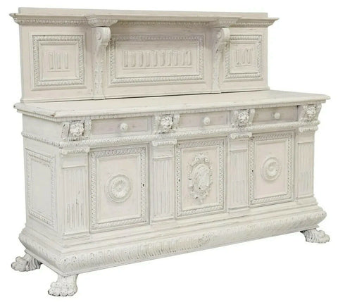 Antique Sideboard, Carved, Italian Renaissance Revival, Painted, Drawers, 20th! - Old Europe Antique Home Furnishings