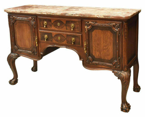 Antique Sideboard, Chippendale Style Marble-Top Oak Cabinet, Vintage / Antique! - Old Europe Antique Home Furnishings