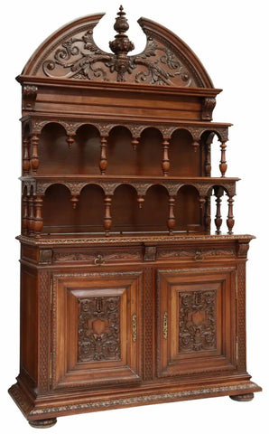 Antique Sideboard, Display, French Renaissance Revival Walnut, 1900's, Gorgeous! - Old Europe Antique Home Furnishings