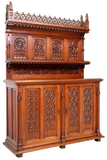 Antique Sideboard, French Gothic Revival, Heavily Carved Oak, 2 Cabs., 20th C.! - Old Europe Antique Home Furnishings