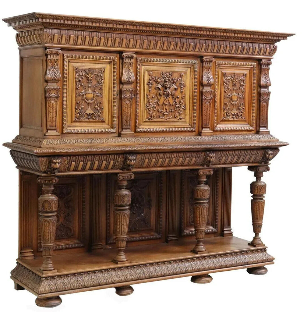 Antique Sideboard, French Renaissance Style, Carved,Walnut, early 1900s!! |  Old Europe Antique Home Furnishings, image size:1008x1024